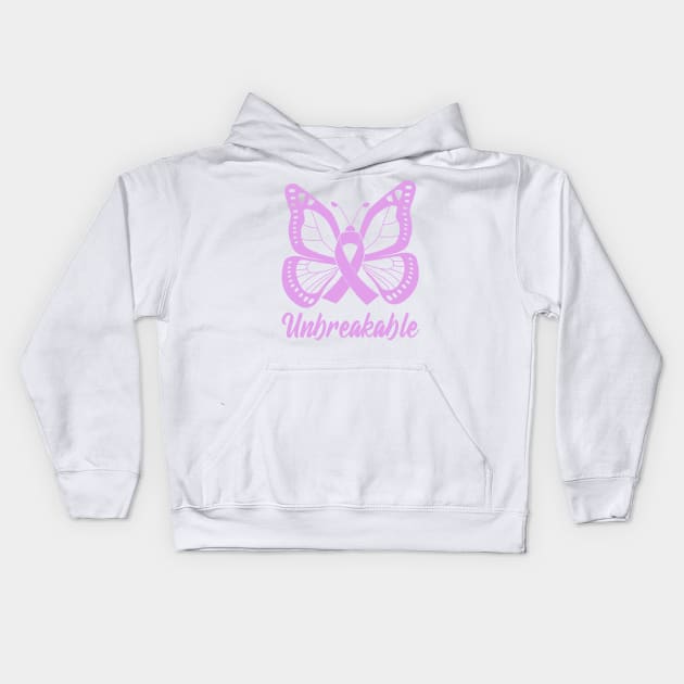 Lavender Butterfly Awareness Ribbon Unbreakable Kids Hoodie by FanaticTee